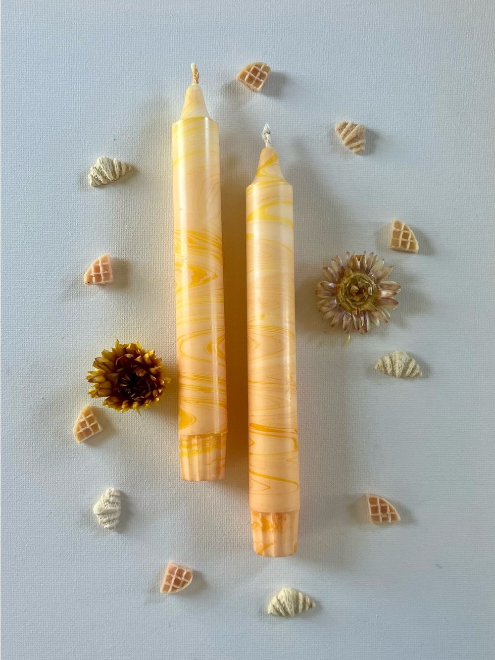 Fall Marbled Yellow Taper Candles - Set of 2